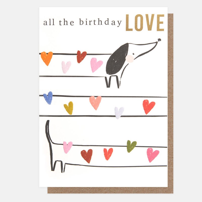 Caroline Gardner Sketchbook Sausage Dog & Hearts Birthday Love Greeting Card
