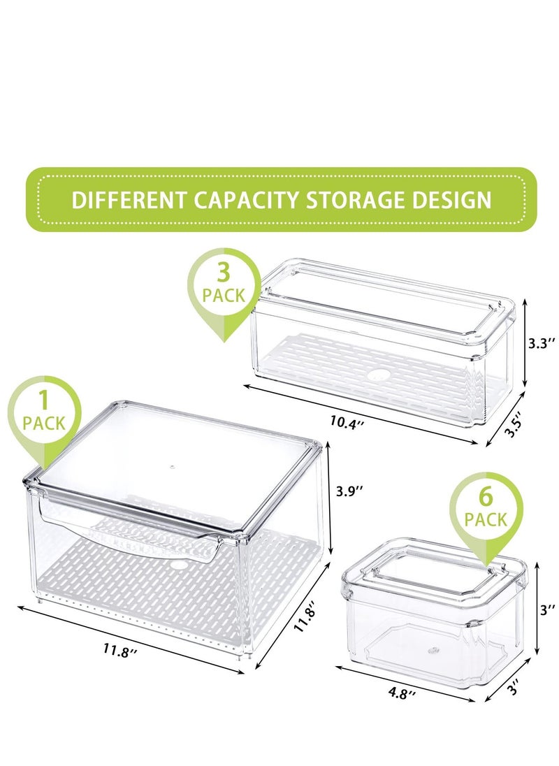 MIXDE - Set of 10 Fridge Organizer Stackable Refrigerator Organizer Bins with Lids, BPA-Free Plastic Pantry Storage Bins for Fridge Freezer Kitchen Cabinet Pantry - Image 1