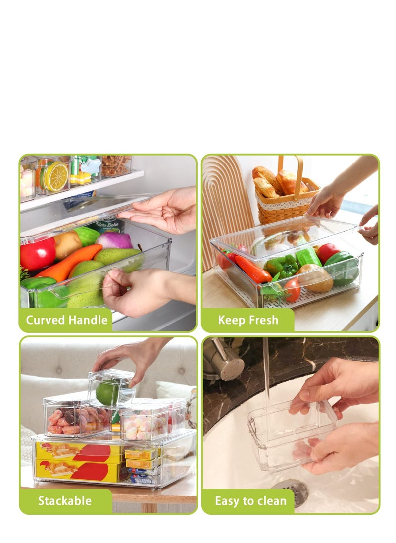 MIXDE - Set of 10 Fridge Organizer Stackable Refrigerator Organizer Bins with Lids, BPA-Free Plastic Pantry Storage Bins for Fridge Freezer Kitchen Cabinet Pantry - Image 1
