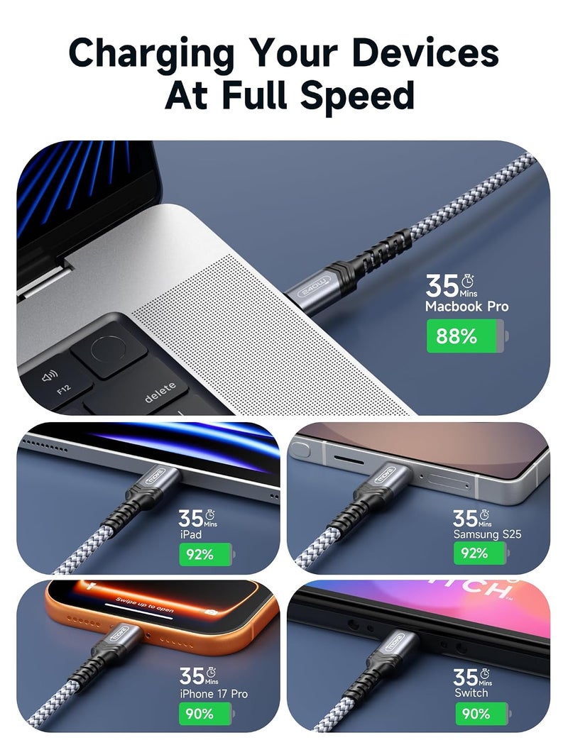 JSAUX 240 واط كابل USB C إلى USB C بطول 2 متر، كابل USB C Type C شحن سريع، متوافق مع MacBook Pro Air، iPad Air، Dell، iPhone 16/16 Pro Max، سلسلة iPhone 15، Galaxy S24/S22/S21، Pixel - رمادي - Image 4