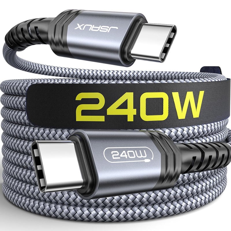 JSAUX 240 واط كابل USB C إلى USB C بطول 2 متر، كابل USB C Type C شحن سريع، متوافق مع MacBook Pro Air، iPad Air، Dell، iPhone 16/16 Pro Max، سلسلة iPhone 15، Galaxy S24/S22/S21، Pixel - رمادي - Image 1