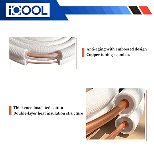 I COOL ICOOL 16 Ft. Mini Split Line Set, 1/4" & 3/8" O.D. Twin Copper Pipes, 3/8" Thickened PE Insulated Coil Copper Line for Air Conditioner HVAC Refrigeration and Heating Equipment, with Fittings - Image 2