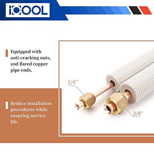 I COOL ICOOL 16 Ft. Mini Split Line Set, 1/4" & 3/8" O.D. Twin Copper Pipes, 3/8" Thickened PE Insulated Coil Copper Line for Air Conditioner HVAC Refrigeration and Heating Equipment, with Fittings - Image 4