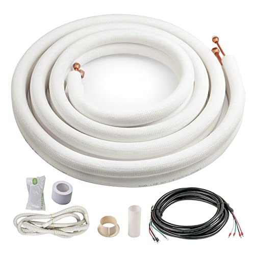 I COOL ICOOL 16 Ft. Mini Split Line Set, 1/4" & 3/8" O.D. Twin Copper Pipes, 3/8" Thickened PE Insulated Coil Copper Line for Air Conditioner HVAC Refrigeration and Heating Equipment, with Fittings - Image 1