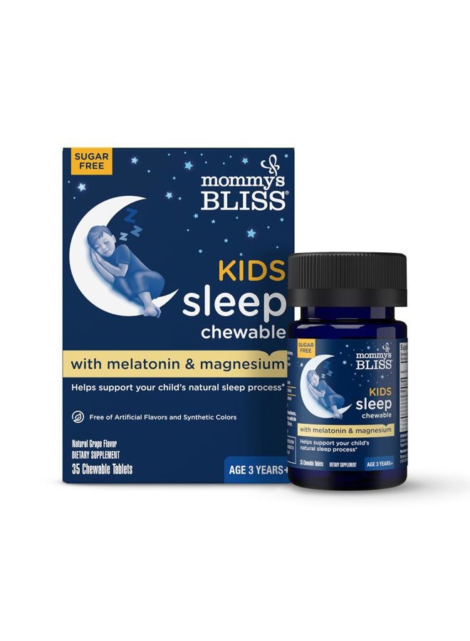 Kids Sleep Chewable Tablets, Melatonin, Magnesium & Calming Herbs, Grape Flavor, Sugar Free Kids Melatonin, Age 3+ (35 Servings), 35 Count (Pack of 1)