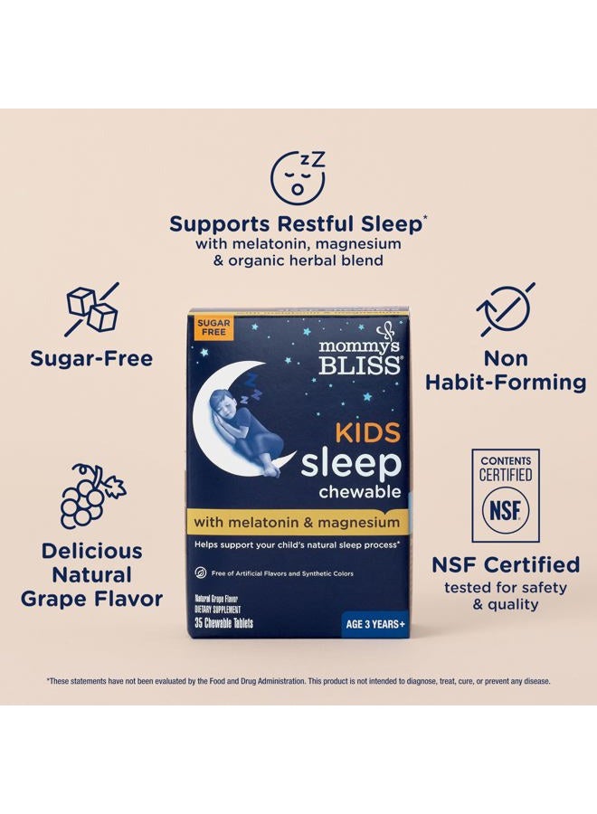 Mommy's Bliss Kids Sleep Chewable Tablets, Melatonin, Magnesium & Calming Herbs, Grape Flavor, Sugar Free Kids Melatonin, Age 3+ (35 Servings), 35 Count (Pack of 1) - Image 3