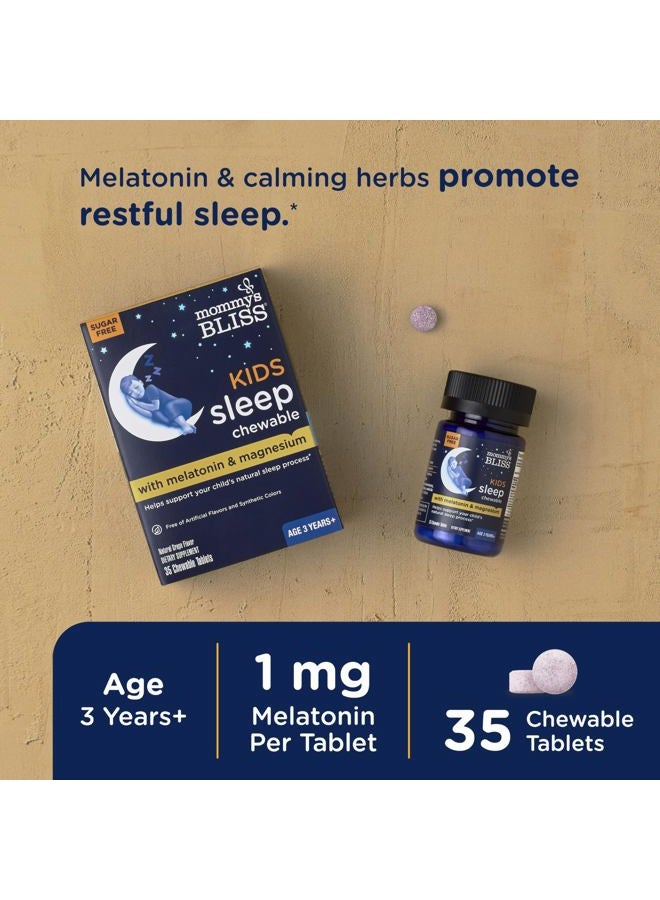 Mommy's Bliss Kids Sleep Chewable Tablets, Melatonin, Magnesium & Calming Herbs, Grape Flavor, Sugar Free Kids Melatonin, Age 3+ (35 Servings), 35 Count (Pack of 1) - Image 2