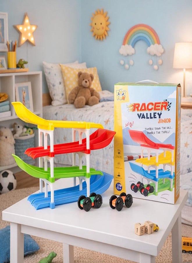 TOY FUN Toyfun Dual Car Ramp Racer Valley Junior Activity Set for Kids | 4 Tracks 2 Cars | Age 3+ - Image 4