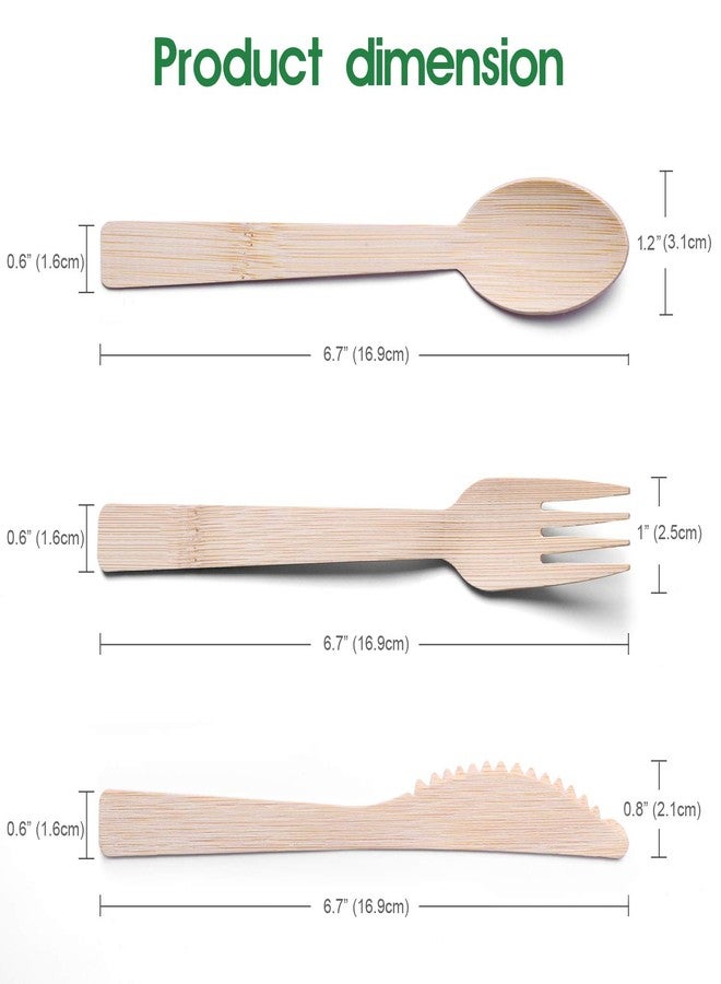 BANBU Bamboo Disposable Utensils Set-180PK: (6.7” 60 Forks 60 Spoons 60 Knives) Eco Friendly Natural Compostable Biodegradable Bamboo Cutlery Disposable Forks Knives and Spoons Set - Image 2