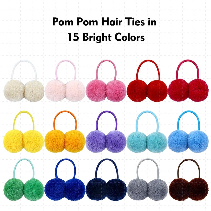 Cinaci 30 Pieces Stretchy Hair Ties with 3cm12 Cute Pompom Ball Hair Scrunchies Rubber Bands Pigtail Ponytail Holders Elastics Hair Accessories for Baby Girls Infants Todders Kids Teens Thin Hair - Image 5