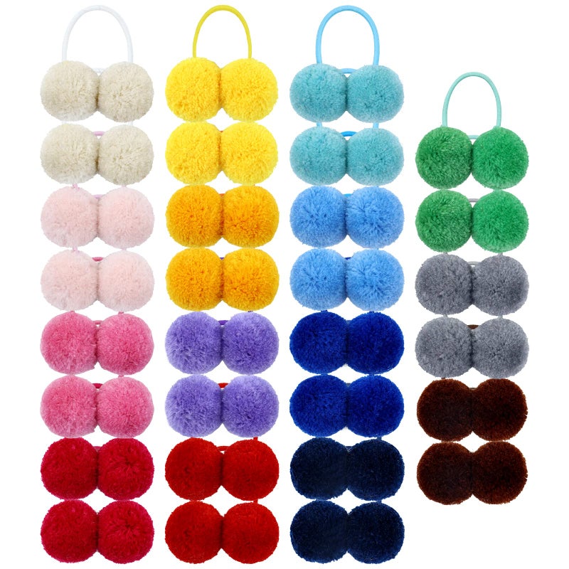 Cinaci 30 Pieces Stretchy Hair Ties with 3cm12 Cute Pompom Ball Hair Scrunchies Rubber Bands Pigtail Ponytail Holders Elastics Hair Accessories for Baby Girls Infants Todders Kids Teens Thin Hair - Image 1