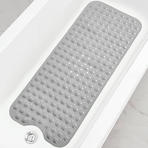 Linoows Bathtub and Shower Mats, Extra Long Non-Slip Bath Tub Mat 39 x 16 Inch, Machine Washable Bathmat with Suction Cups & Drain Holes for Bathroom Floor, Gray - Image 1