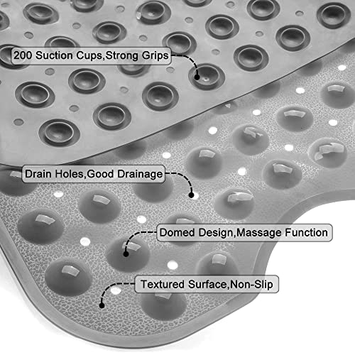 Linoows Bathtub and Shower Mats, Extra Long Non-Slip Bath Tub Mat 39 x 16 Inch, Machine Washable Bathmat with Suction Cups & Drain Holes for Bathroom Floor, Gray - Image 3