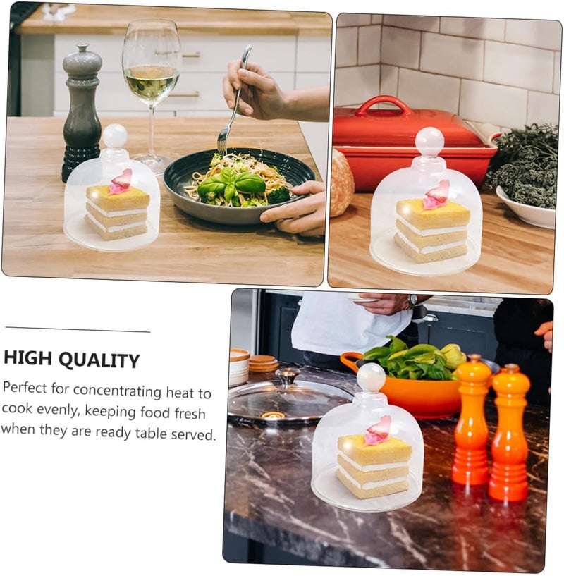 2pcs Glass Dome Food Cover 10-inch Diameter Small Fruit Dessert Cake Display Cover with Glass Lid for Kitchen and Party Serveware - Image 3