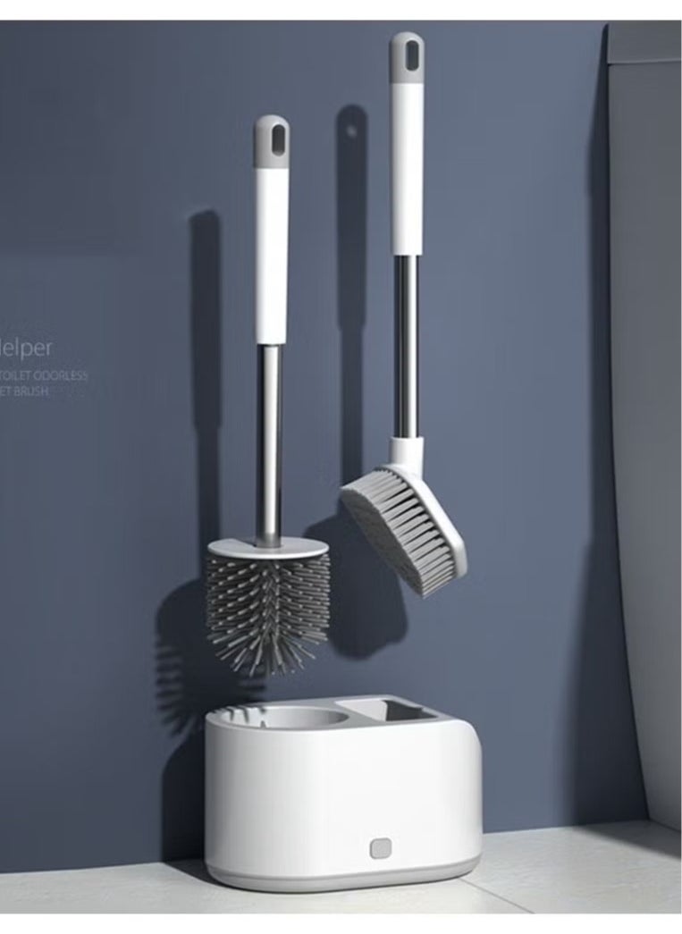 Haidue Silicone Toilet Brush and Holder with Bristle Scrubbers Set for Cleaning Bathroom Rust Free  Non Slip Long Handled Toilet Brush  - Image 1