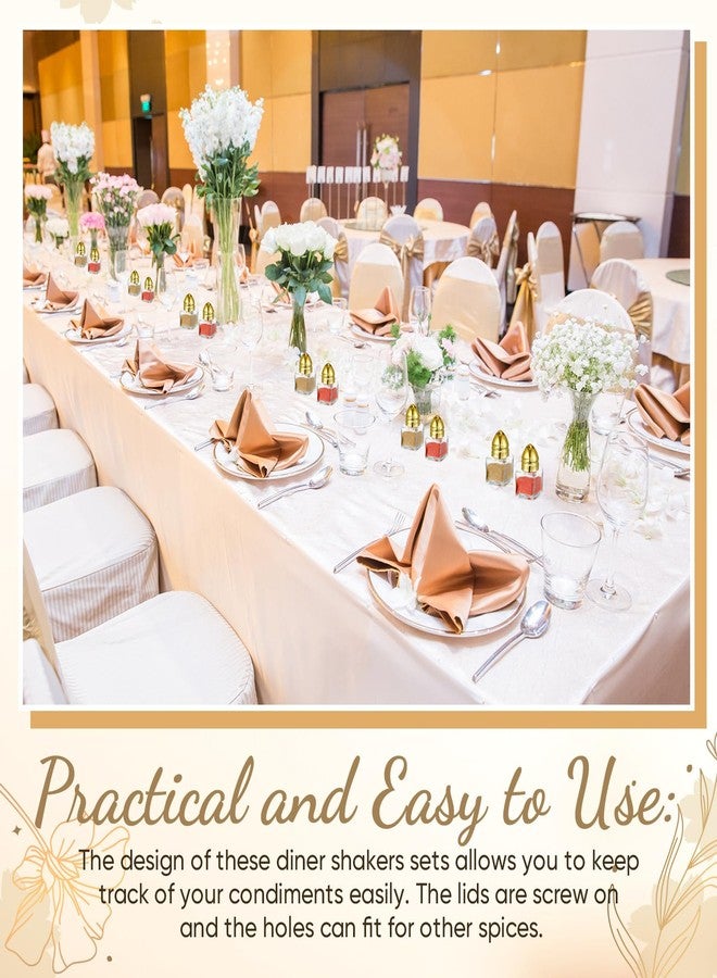 ماكس تشيك مجموعة ماكس تشيك من 50 قطعة من رشاشات الملح والفلفل الصغيرة على شكل مكعبات سعة 0.5 أونصة مع أغطية ملونة، برطمانات زجاجية صغيرة شفافة للتوابل، رشاشات ملح وتوابل مع قمع للاستخدام المنزلي، حفلات الزفاف، المطاعم، المطابخ (ذهبي) - Image 5