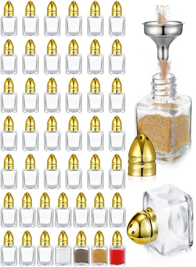 ماكس تشيك مجموعة ماكس تشيك من 50 قطعة من رشاشات الملح والفلفل الصغيرة على شكل مكعبات سعة 0.5 أونصة مع أغطية ملونة، برطمانات زجاجية صغيرة شفافة للتوابل، رشاشات ملح وتوابل مع قمع للاستخدام المنزلي، حفلات الزفاف، المطاعم، المطابخ (ذهبي) - Image 1