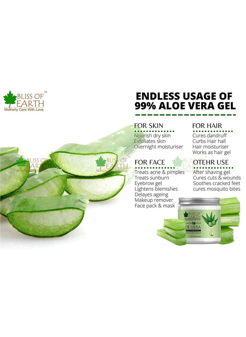 BLISS OF EARTH Pure Organic Crystal Clear Aloe Vera Gel  200GM Great For Face Body & Hair Effective Cooling Soothing & Hydrating Paraben Free  - Image 3