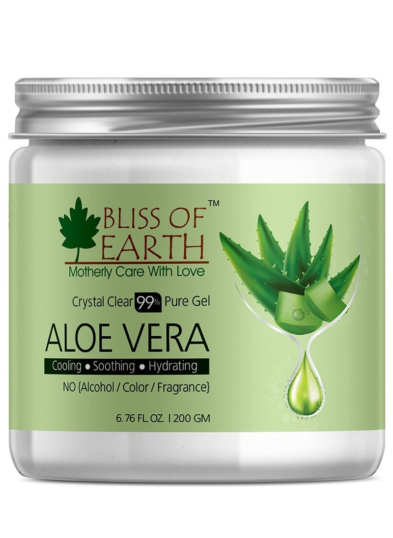 BLISS OF EARTH Pure Organic Crystal Clear Aloe Vera Gel  200GM Great For Face Body & Hair Effective Cooling Soothing & Hydrating Paraben Free  - Image 1