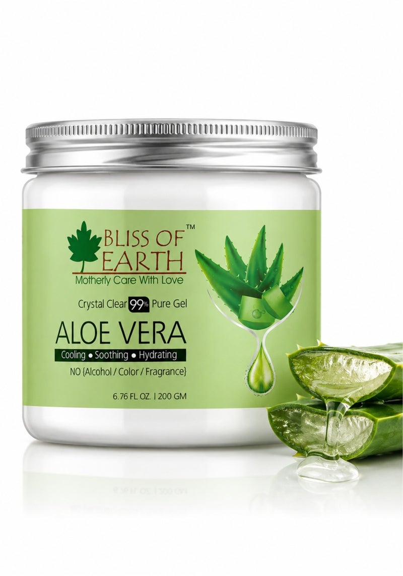 Bliss of Earth 99% Pure Aloe Vera Gel For Hair & Face, Crystal Clear Aloe Gel, 200g - Image 1