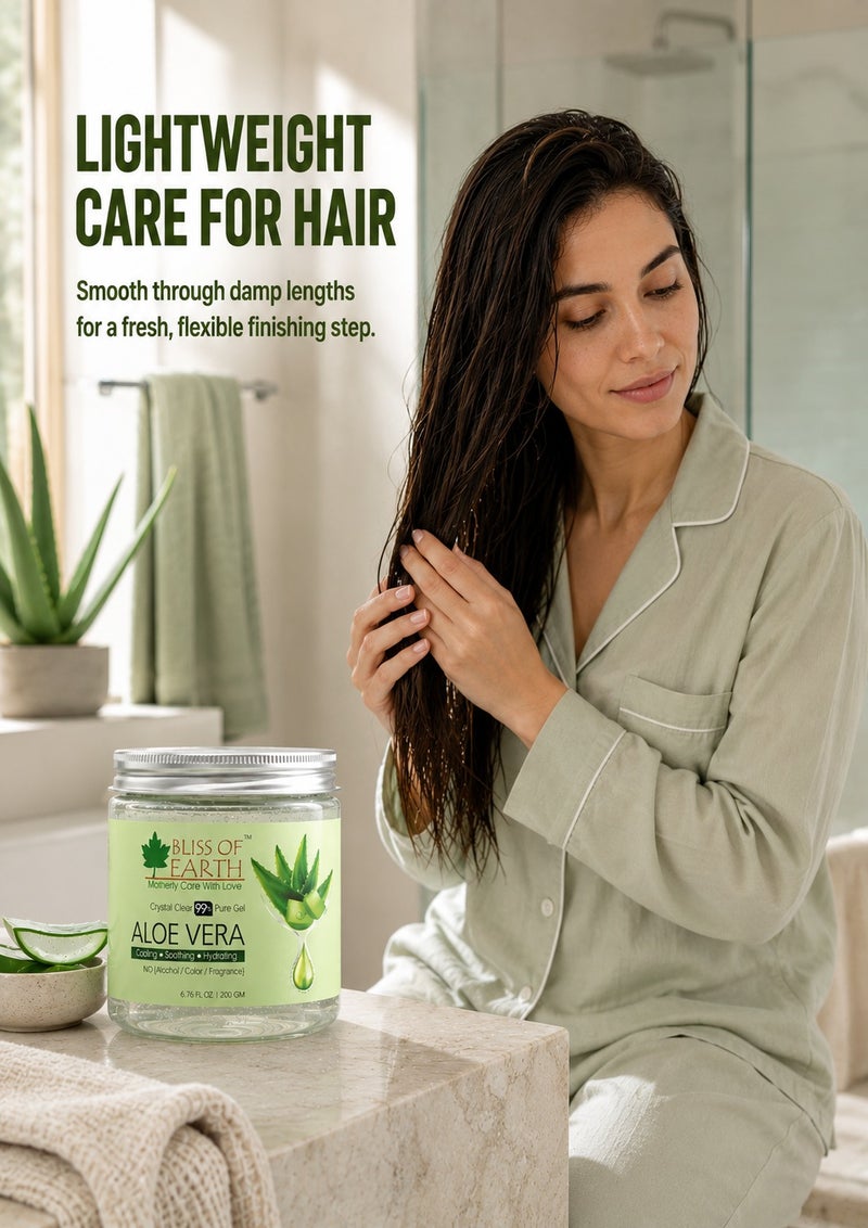 Bliss of Earth 99% Pure Aloe Vera Gel For Hair & Face, Crystal Clear Aloe Gel, 200g - Image 2