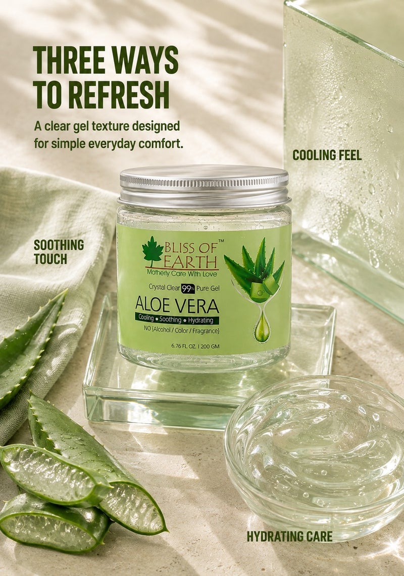 Bliss of Earth 99% Pure Aloe Vera Gel For Hair & Face, Crystal Clear Aloe Gel, 200g - Image 3