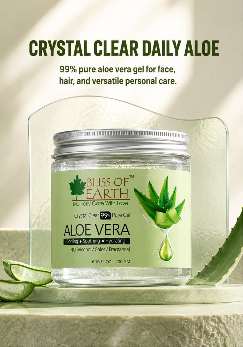 Bliss of Earth 99% Pure Aloe Vera Gel For Hair & Face, Crystal Clear Aloe Gel, 200g - Image 5