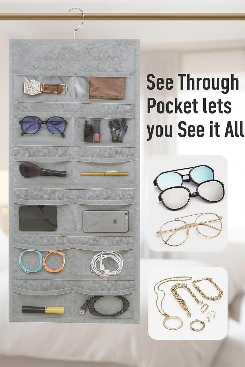 Blendmix Wall Mounted Sunglasses Organizer and Eyewear Storage Case – Hanging Dustproof Glasses Holder with 24 Transparent Pockets, Dual-Sided Design for Sunglasses, Eyeglasses and Travel Carry (Grey) - Image 4
