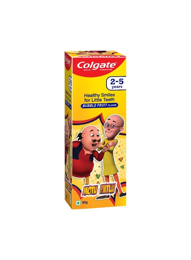 Colgate Kids Motu Patlu Toothpaste For 2-5 Years - 80Gm, Tooth Paste With 50% Lesser Abrasive Formula For Protecting Against Cavities (Bubblefruit Flavour) | Anti-Cavity - Image 3