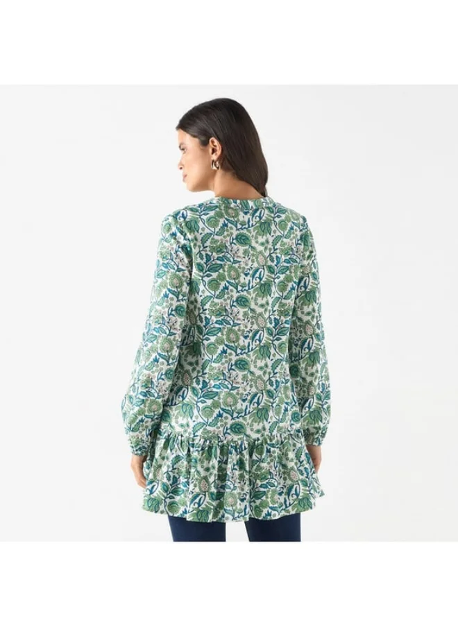 2Xtremz 2Xtremz All-Over Floral Print Tunic with Long Sleeves