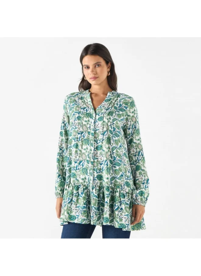2Xtremz 2Xtremz All-Over Floral Print Tunic with Long Sleeves