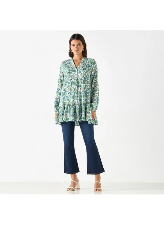 2Xtremz 2Xtremz All-Over Floral Print Tunic with Long Sleeves