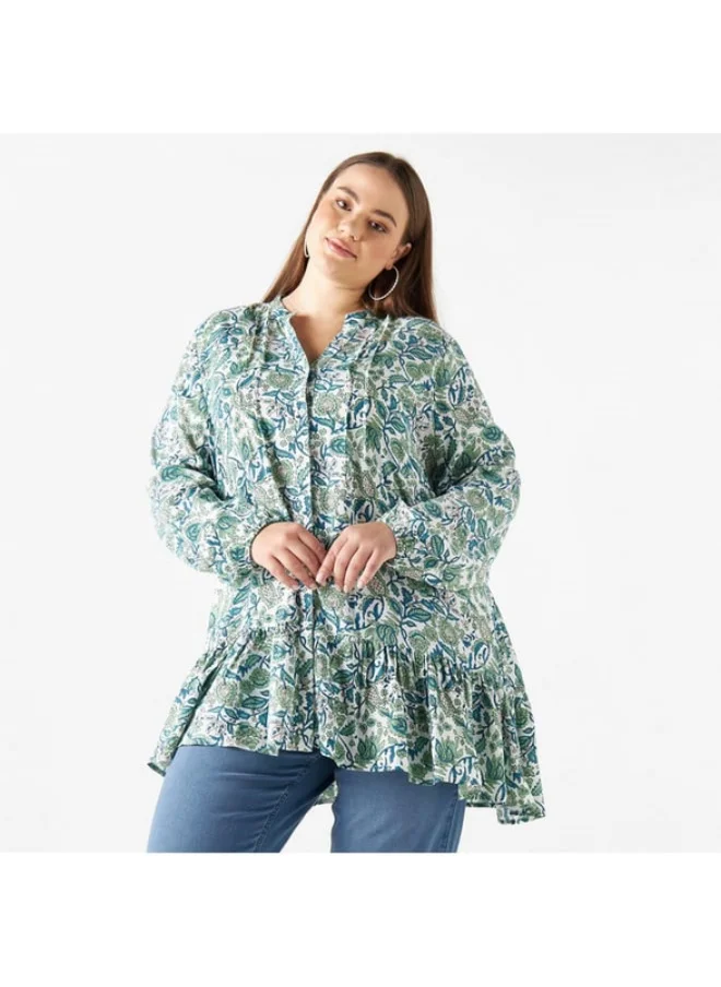 2Xtremz 2Xtremz All-Over Floral Print Tunic with Long Sleeves