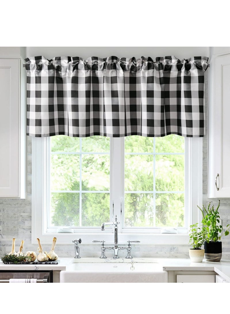 كابتن تيك Buffalo Check Valance Window Curtains, 52 x 18 Inches Length, Semi Sheer Checkered Rod Pocket Valance Black and White Plaid for Bedroom Living and Dining Room - Image 1