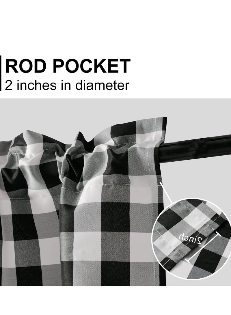 كابتن تيك Buffalo Check Valance Window Curtains, 52 x 18 Inches Length, Semi Sheer Checkered Rod Pocket Valance Black and White Plaid for Bedroom Living and Dining Room - Image 2