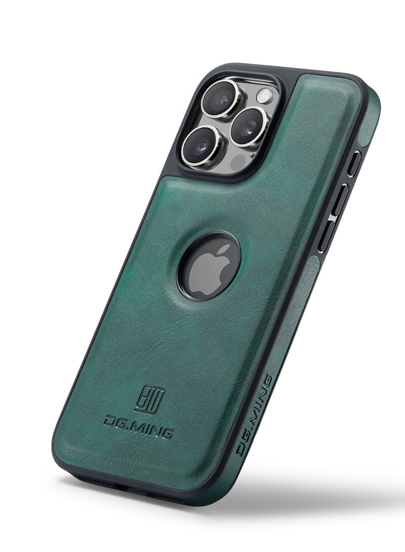 DGMING Case Cover Premium Leather Back with Logo CutOut Shockproof Compatible with Iphone 16 Pro  (Green) - Image 1