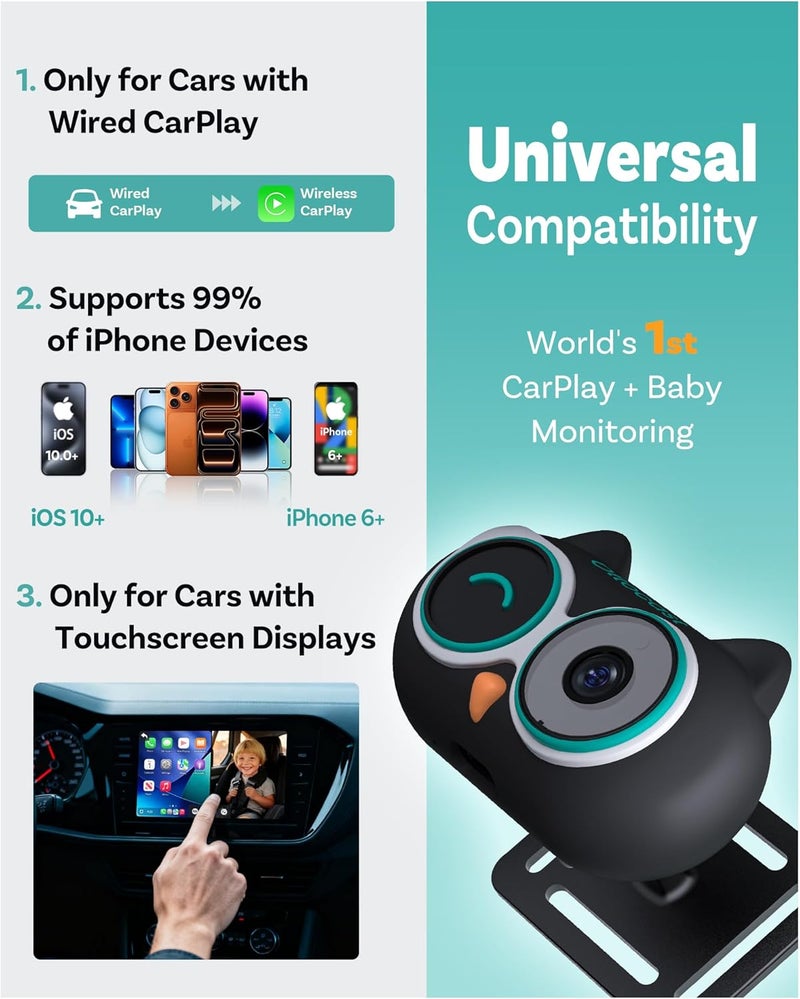 OTTOCAST Baby Car Camera with Wireless CarPlay, 1080P Night Vision, and Split Screen Navigation - Image 4