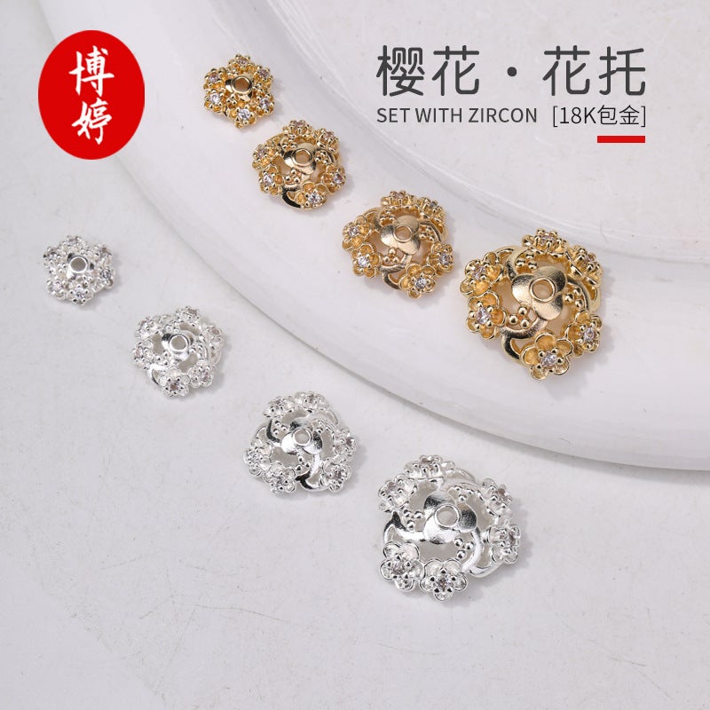 18K Gold-Plated Zircon Cherry Blossom Flower Holder Snowflake Cap Spacer Diy Handmade Beaded Bracelet Jewelry Accessories Jewelry - Image 2