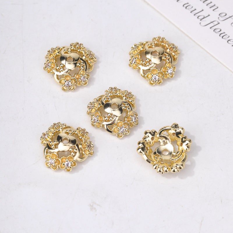 18K Gold-Plated Zircon Cherry Blossom Flower Holder Snowflake Cap Spacer Diy Handmade Beaded Bracelet Jewelry Accessories Jewelry - Image 1
