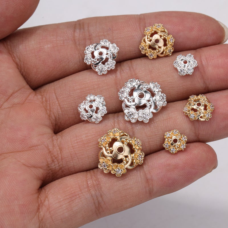 18K Gold-Plated Zircon Cherry Blossom Flower Holder Snowflake Cap Spacer Diy Handmade Beaded Bracelet Jewelry Accessories Jewelry - Image 4