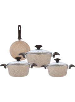 FALEZ Falz Granite Cookware Set With Glass Lid, 7 Pieces, Turkish - Light Brown  - Image 1