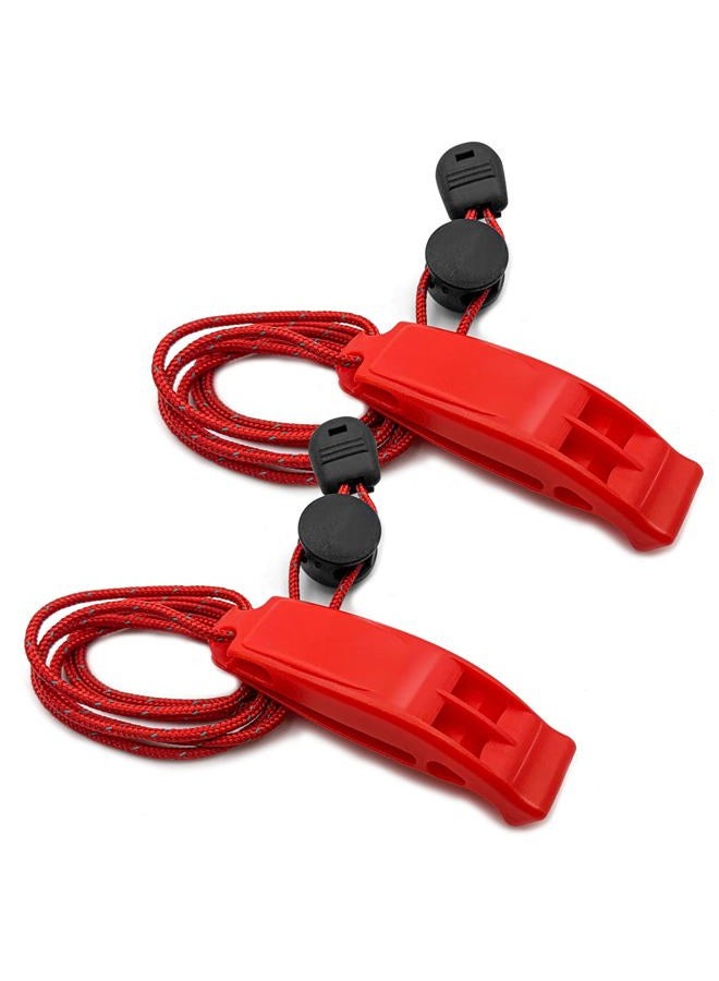 FJCTER Emergency Whistles Survival, 2PCs Super Loud Double Tube Safety Whistles with Adjustable Reflective Lanyard, Waterproof Boat Whistle for Life Vest Jacket, Kayak, Hiking, Kids (Red) - Image 1
