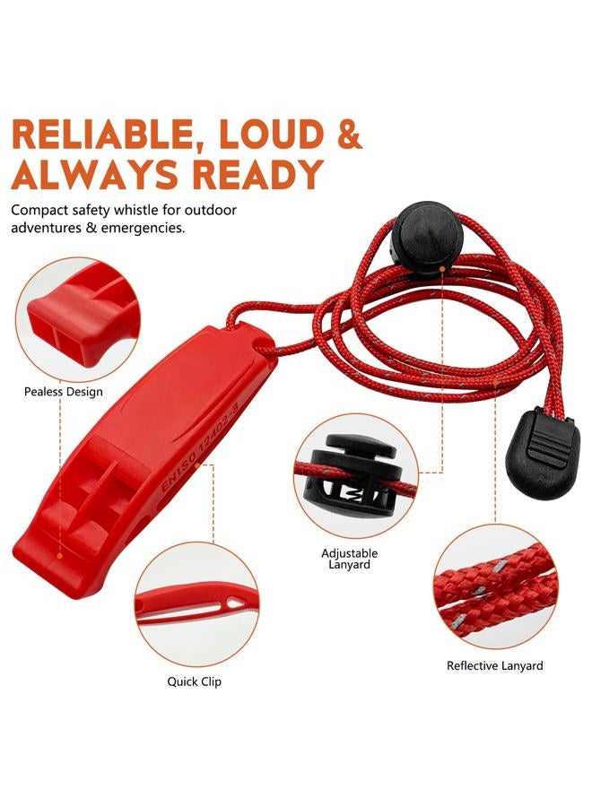 FJCTER Emergency Whistles Survival, 2PCs Super Loud Double Tube Safety Whistles with Adjustable Reflective Lanyard, Waterproof Boat Whistle for Life Vest Jacket, Kayak, Hiking, Kids (Red) - Image 2