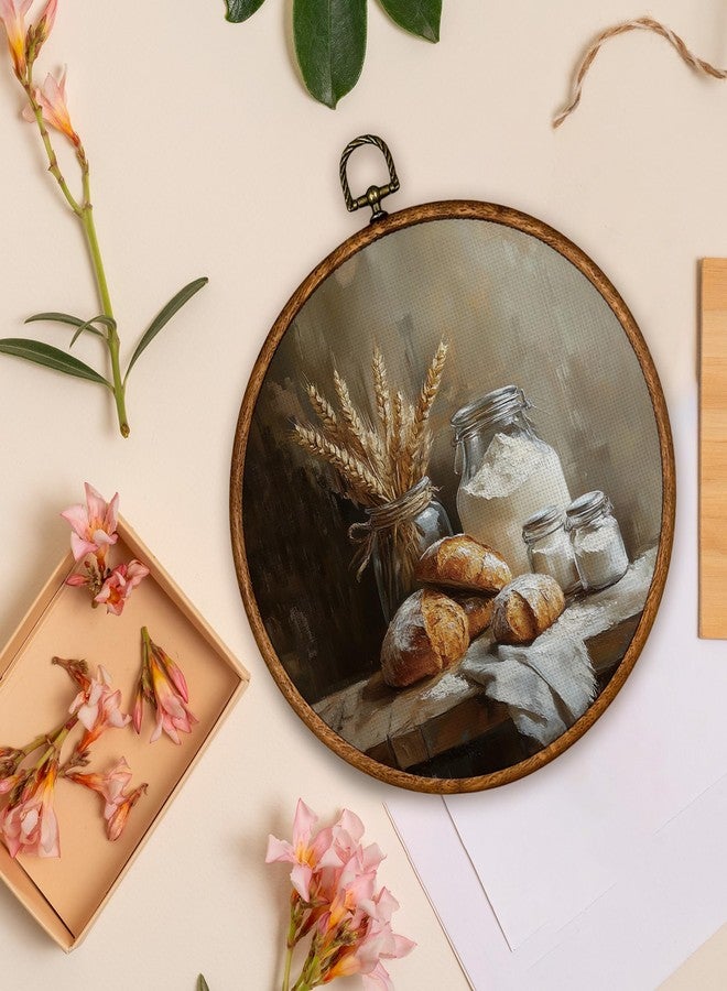 BCUANGD Vintage Sourdough Bread Round Wall Art Decor - Retro Still Life Food Wall Art Canvas Frame Artwork Prints, Rustic Country Bakery Round Wall Hanging Decorations for Home Kitchen, 10"x10" - Image 4