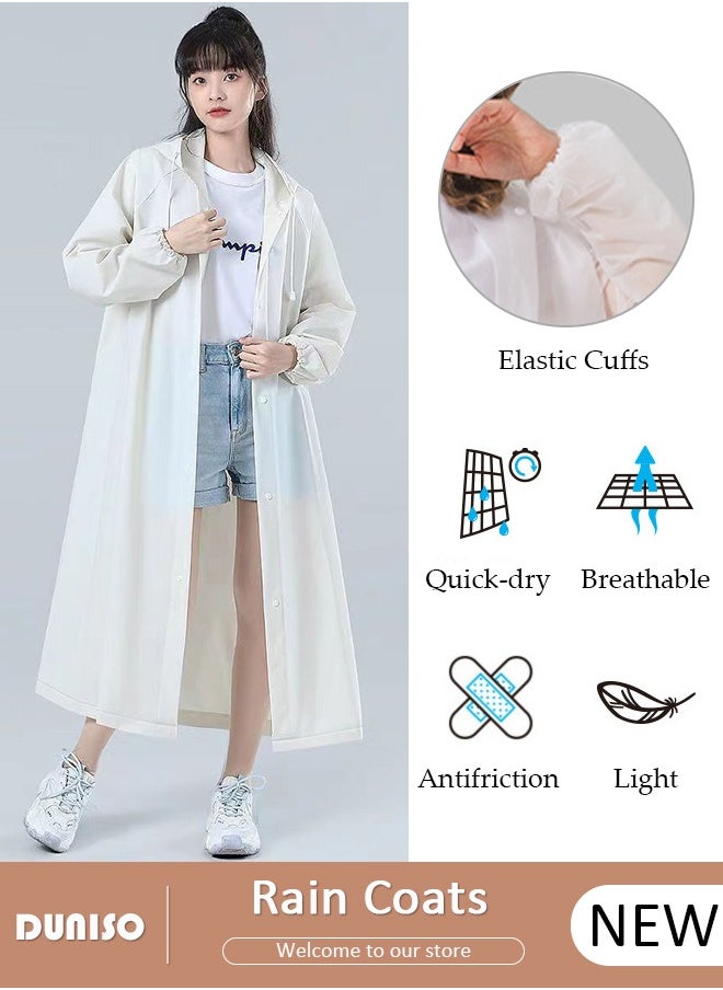DUNISO Hooded Raincoat Rain Poncho for Adults, EVA Rain Poncho with Hood and Elastic Sleeveng for Women and Men Reusable Raincoat Jacket Packable Raincoat for Family Fishing Travel Emergency  - Image 1
