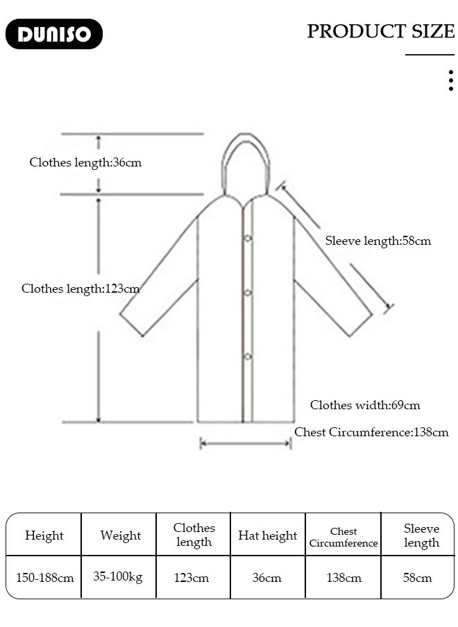 DUNISO Hooded Raincoat Rain Poncho for Adults, EVA Rain Poncho with Hood and Elastic Sleeveng for Women and Men Reusable Raincoat Jacket Packable Raincoat for Family Fishing Travel Emergency  - Image 4