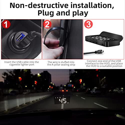 MAIMEIMI Windshield Heads Up Display for Car MAIMEIMI Digital Speedometer for Car HUD GPS Speedometer MPH with Travel Direction, Overspeed Alarm & Fatigue Driving Alarm for All 5V Vehicles - Image 5