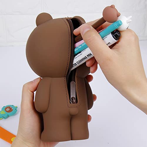 Grostmend Cute Bear Pencil Case Aesthetic Brown Bear Kawaii Pencil Case Anime Pencil Pouch for Girls Boys Storage Bag Pen Holders School Students Stationery Case - Image 2