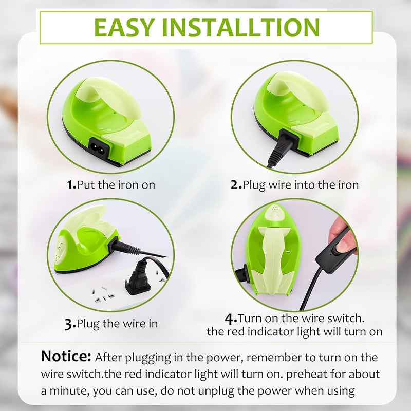 Honoson Mini Craft Iron Mini Heat Press Small Iron Portable Handy Tiny Flatiron with Charging Base Accessories for Fuse Beads Patch DIY Shoes T-Shirts Heat Transfer Vinyl Projects (Green Series) - Image 3