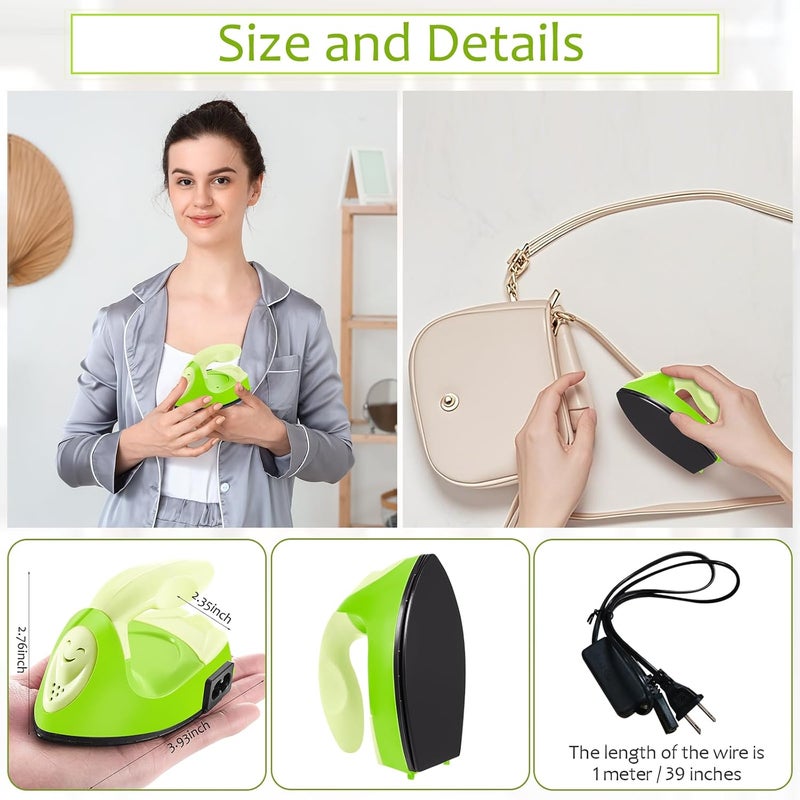Honoson Mini Craft Iron Mini Heat Press Small Iron Portable Handy Tiny Flatiron with Charging Base Accessories for Fuse Beads Patch DIY Shoes T-Shirts Heat Transfer Vinyl Projects (Green Series) - Image 2